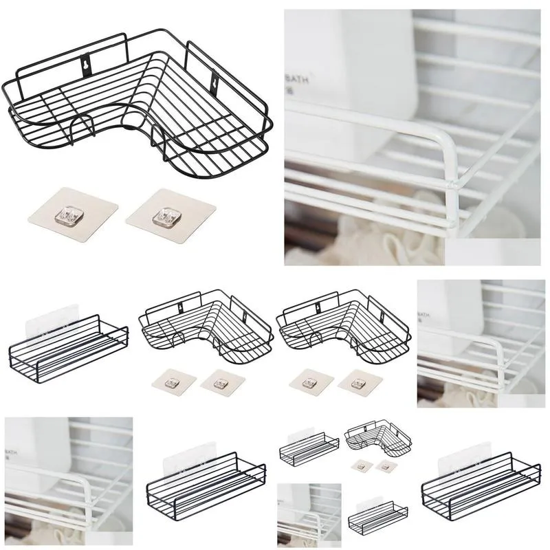 Storage Holders & Racks Iron Art Bathroom Storage Rack Wall Hanging Square Punch And Traceless Organizing Drop Delivery Home Garden Ho Otyny