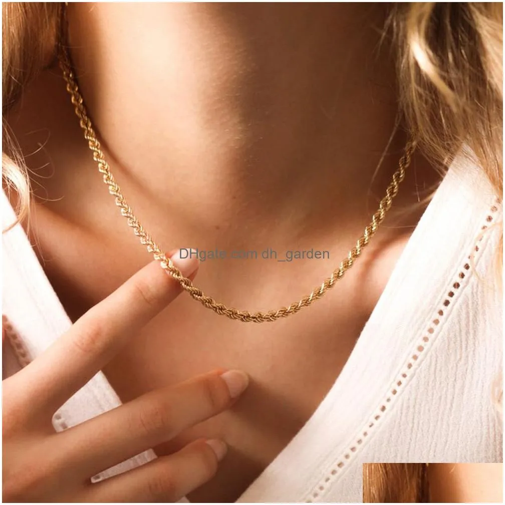 Chains Rope Chain Necklace Stainless Steel Never Fade Waterproof Choker Men Women Jewelry Gold Color Chains Gif Drop Deliver Dhgarden Otgku