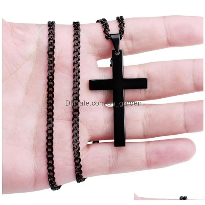 Pendant Necklaces New Cross Necklace Pendants For Men Stainless Steel Gold Colour Male Pendant Necklaces Prayer Jewelry Frie Dhgarden Otwad