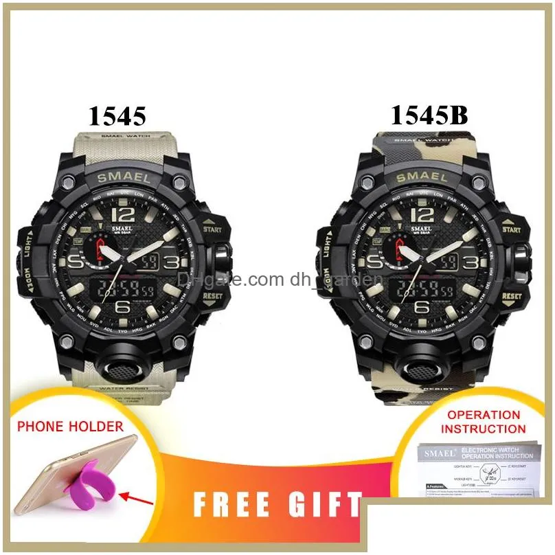 Wristwatches Smael Brand Luxury Military Sports Watches Men Quartz Analog Led Digital Watch Man Waterproof Clock Dual Displa Dhgarden Otimd