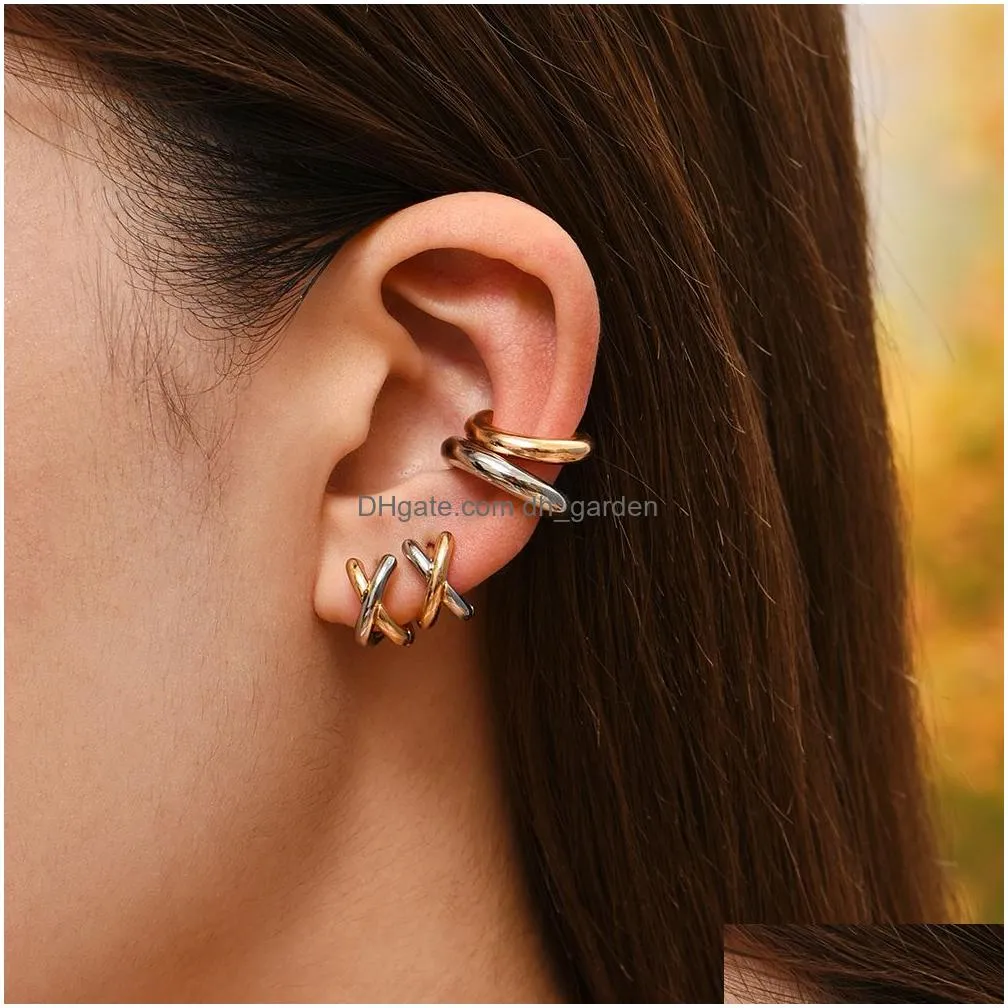 Hoop & Huggie Punk Mixing Metal Criss-Cross Earrings For Women Geometric Small Ear Bone Aros Hie Hoops Jewelry Drop Delivery Dhgarden Otefy