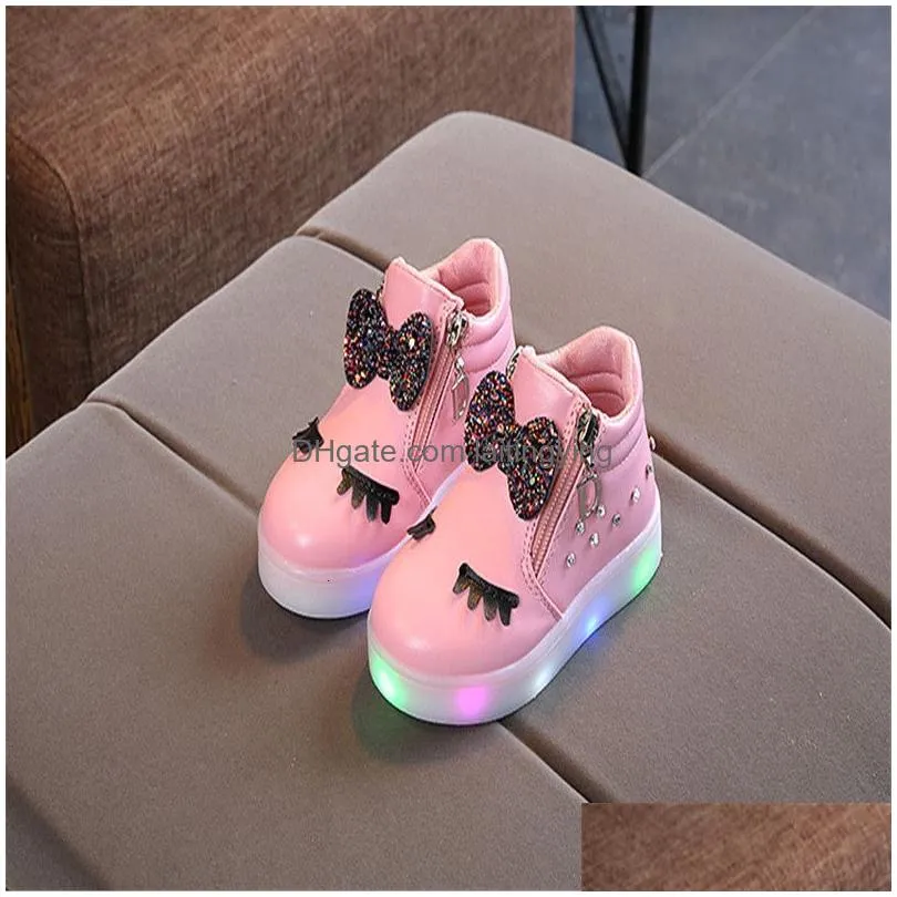 sneakers full size children glowing sneakers kid princess bow for girls led shoes cute baby sneakers with light shoes krasovki luminous