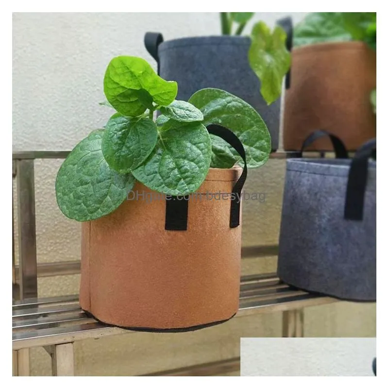 Planters & Pots 2-10 Gallon Grow Bags Felt Gardening Non-Woven Fabric Grows Pot Vegetable Growing Planter Garden Flower Planting Pots Dhcrn