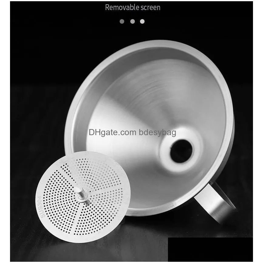 Colanders & Strainers Strainers Stainless Steel Funnel Oil Liquid Metal With Detachable Filter Wide Mouth Colanders For Canning Kitche Dh014