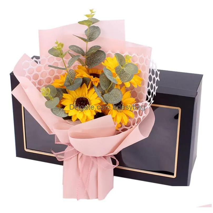 Other Festive & Party Supplies Graduation Bouquets 3 Sunflower Soap Flowers Festive Party Supplies Gift Box Artificial Rose Flower Bou Dh1Fk