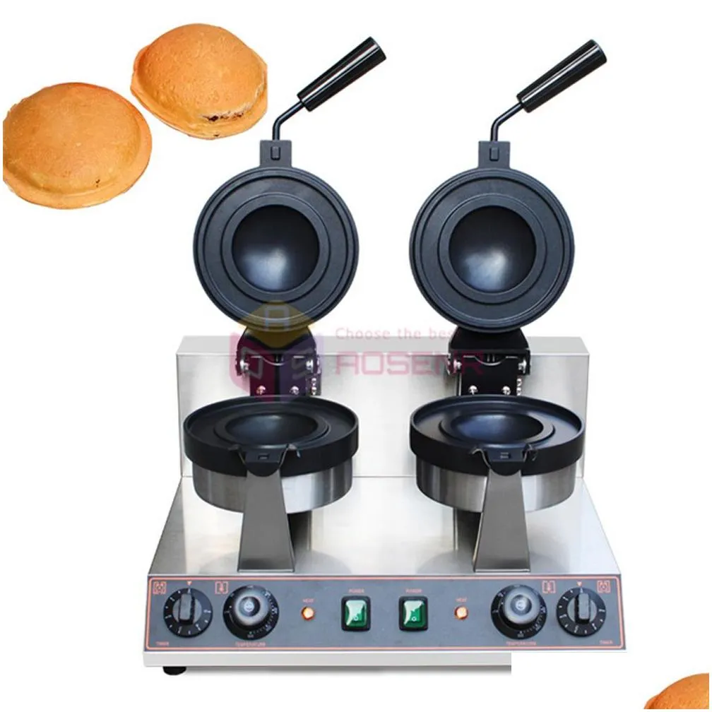 Commercial Double Head Rotary UFO Burger Machine Ice Cream Hamburg Maker Gelato Panini Press Machine Waffle Maker