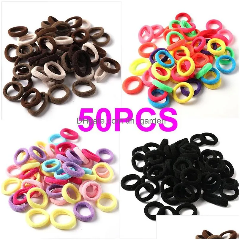 Hair Rubber Bands 50Pcs Girls Solid Color Elastic Hair Bands 3Cm Ponytail Holder Gum Headwear Ties Accessories Drop Delivery Dhgarden Otvnm