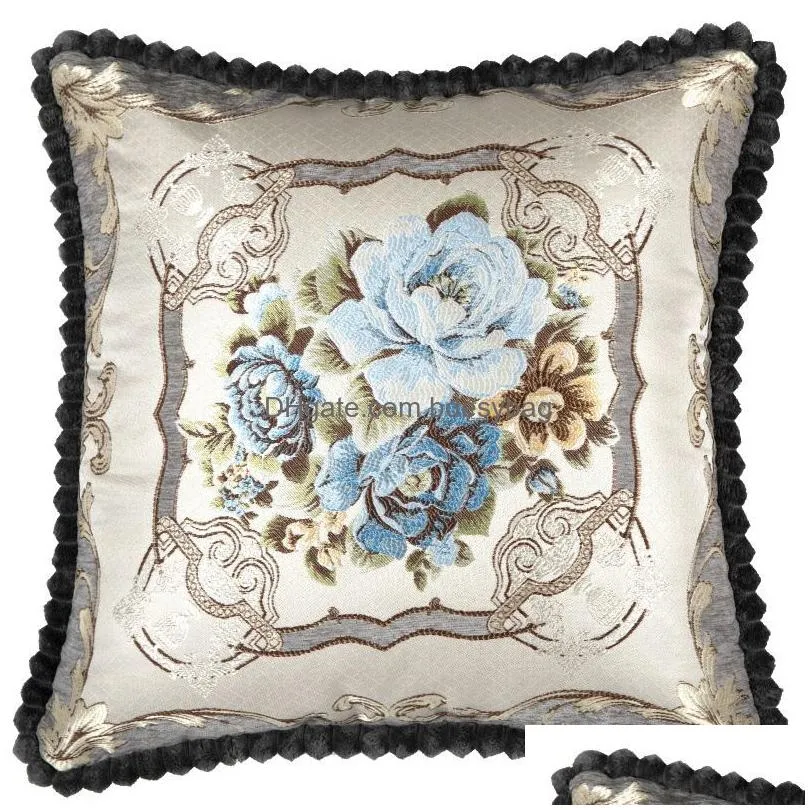 Cushion/Decorative Pillow Fashion Embroidery Cushion Ers Pillow Cases Bead String Jacquard Pillowcase Throw For Car Living Office Bedr Dhmec