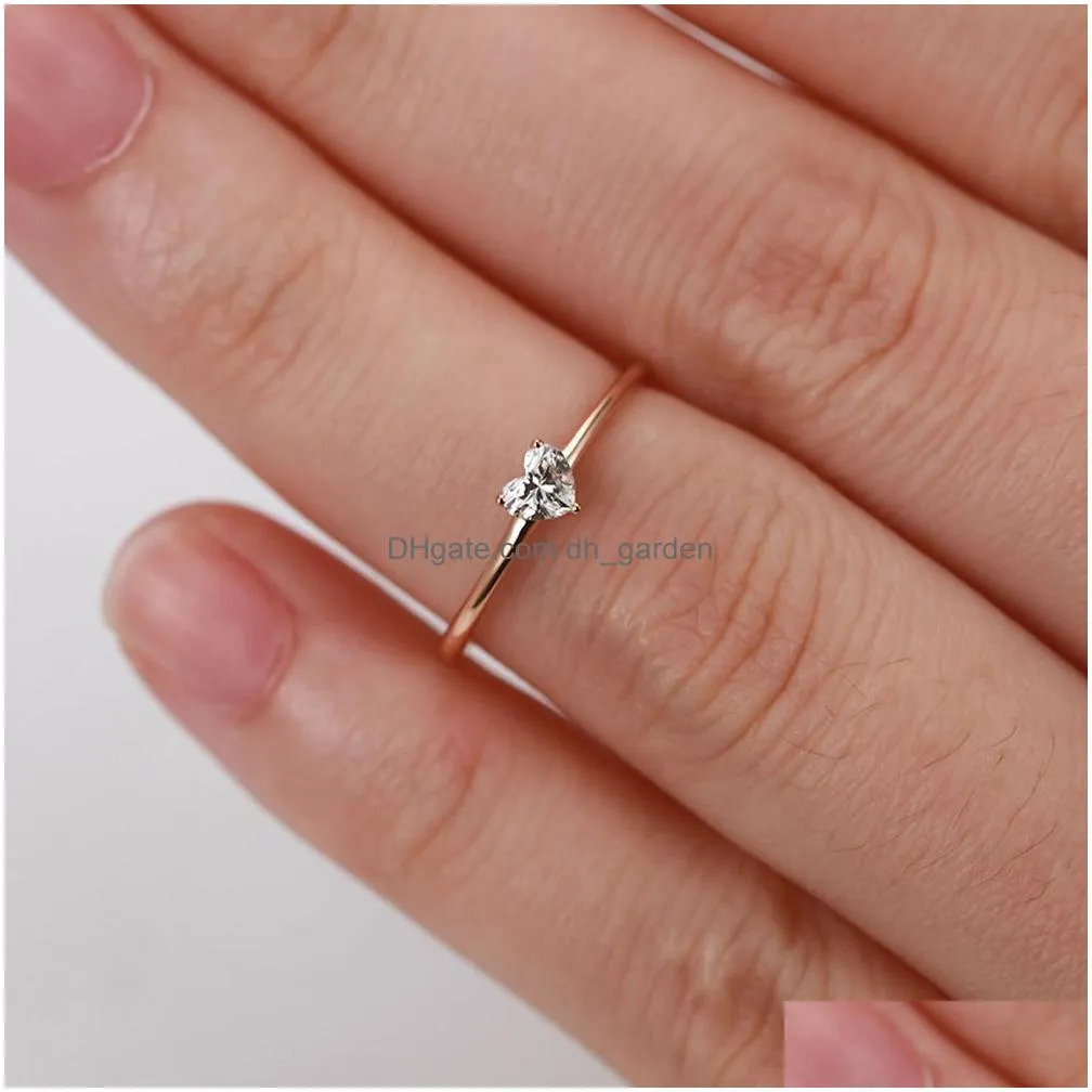 Band Rings Ring For Women Little Heart Thin Knuckle Rings Light Yellow Gold Color Daily Fashion Jewelry Kar173 Drop Delivery Dhgarden Otylx