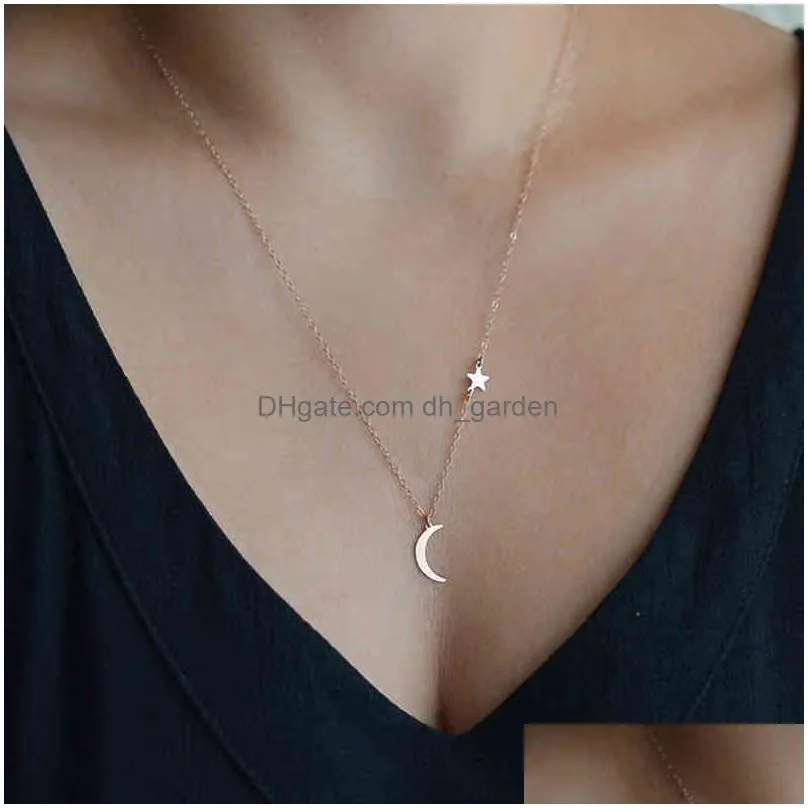 Pendant Necklaces New Fashion Simple Star Moon Pendant Necklace For Women Bijoux Maxi Statement Necklaces Collier Jewelry Dr Dhgarden Otram