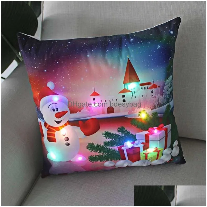 Pillow Case Christmas Pillow Case Led Light Decorations For Home Santa Claus Printed Super Soft Plush Cushion Er 45X45 Cm Drop Deliver Dhuqa