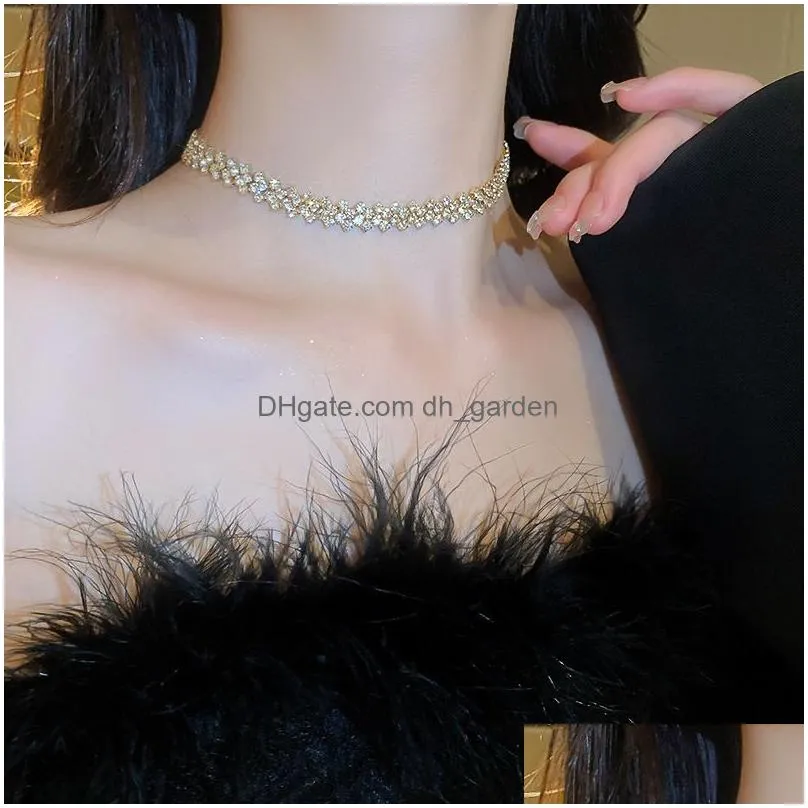 Chokers Fashion Gold Color Rhinestone Choker Necklaces For Women Geometric Crystal Weddings Jewelry Drop Delivery Jewelry Nec Dhgarden Ottnk