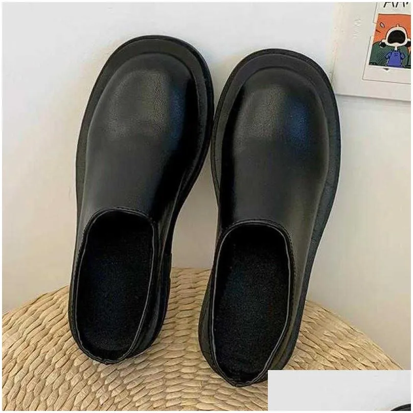 slippers women slippers 2021 summer fashion closed toe leather shoes loafers high platform black heels mules ytmtloy wedges indoor