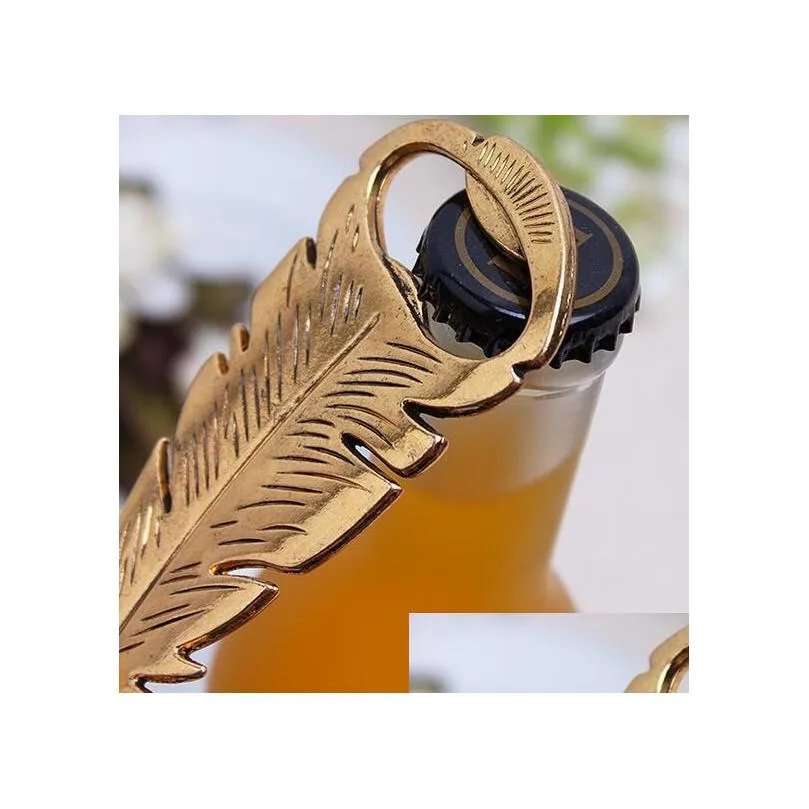 100pcs elegant gold peacock feathers bear bottle opener wedding favors gift party favor guests gifts souvenirs giveaways