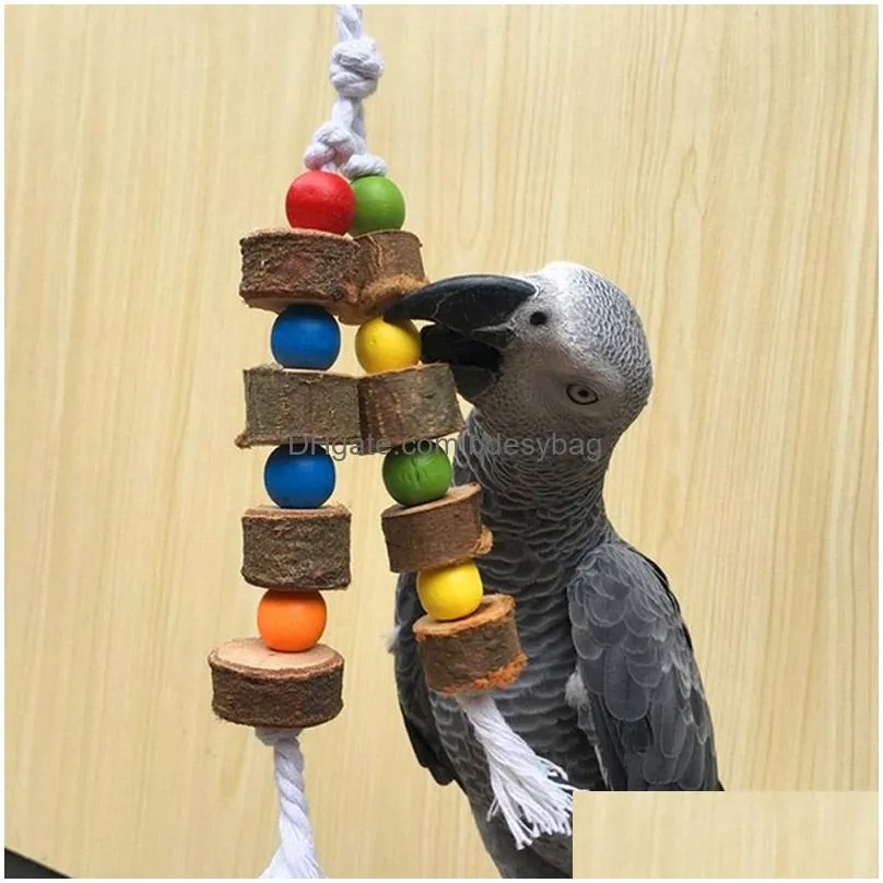 Other Bird Supplies Pet Bird Toys Natural Wooden Colorf Molar String Chewing Cotton Rope Toy Parrot Budgie Hanging Drop Delivery Home Dhalw