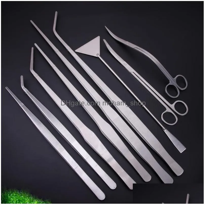 cleaning tools stainless steel aquarium tweezers pliers fish tank plant aquascape straight curved forceps clip aquatic feeding tongs