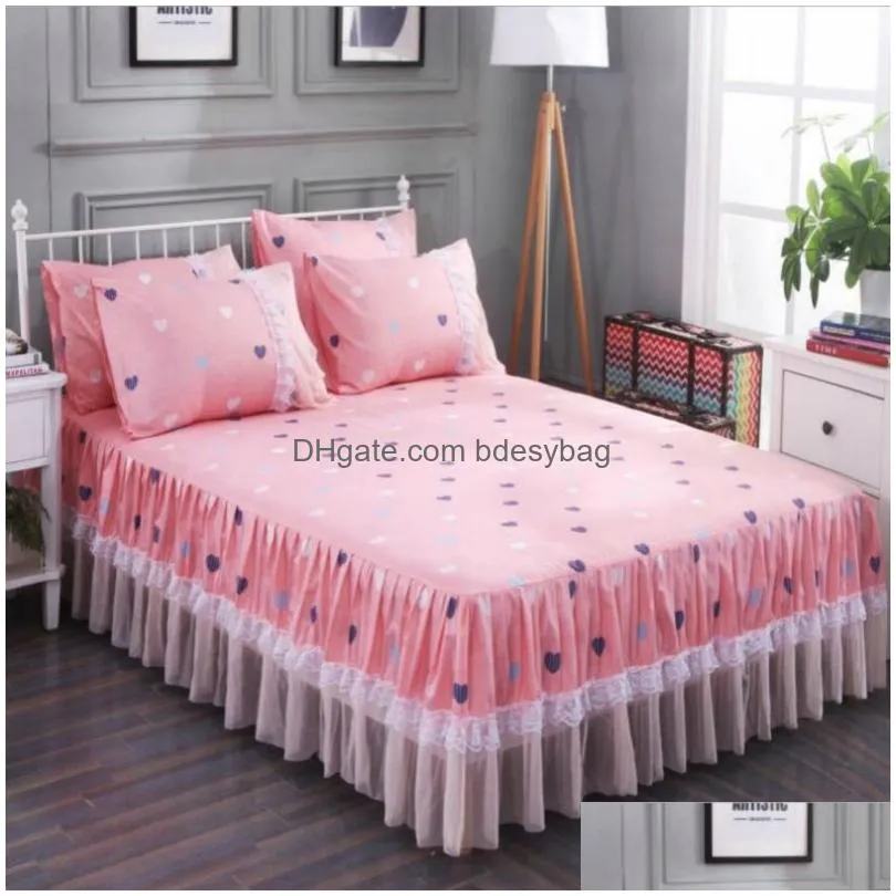 Bedding Sets Printed Bedding Sets Pillowcase Supplies Home Lace Ruffle Elastic Sheet Couple Queen King Twin Size Bedspread Drop Delive Dhu7Y