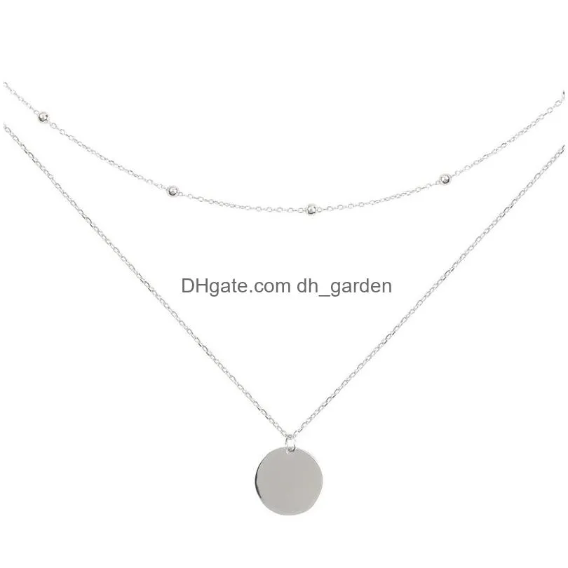 Pendant Necklaces 925 Sterling Sier Double Layer Round Disc Necklace Gold Bead Chain Charm Necklaces For Women S-N574 Drop D Dhgarden Otfys