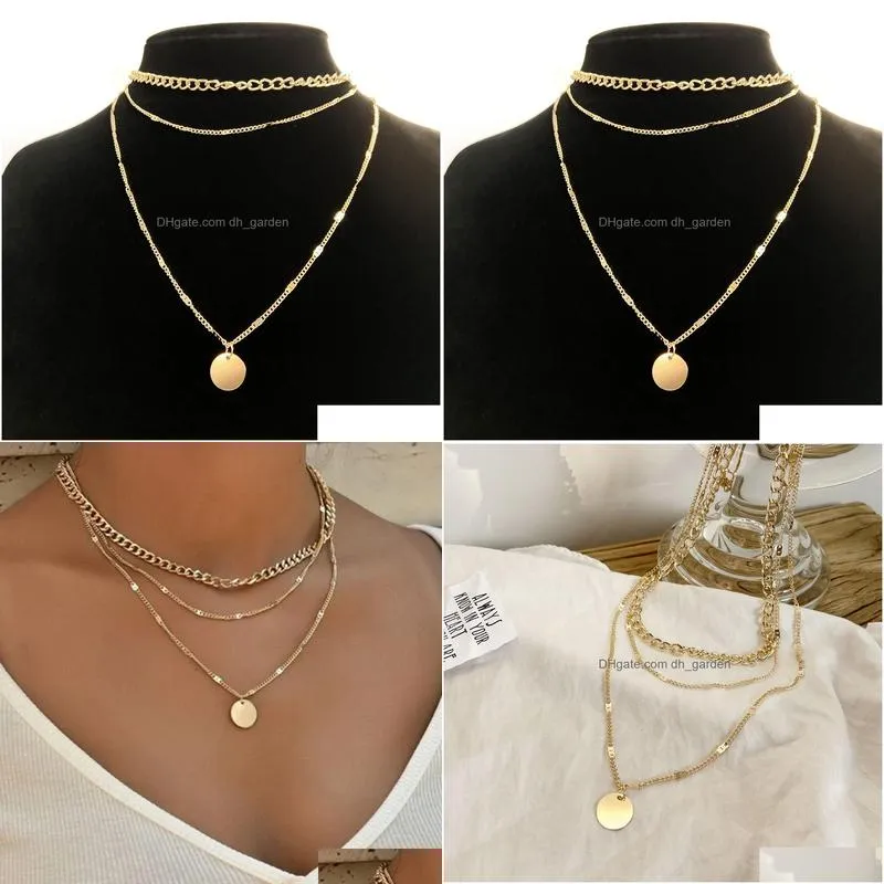 Pendant Necklaces Fashion Vintage Necklace On Neck Gold Color Chain Jewelry Layered Accessories For Women Girls Pendant Drop Dhgarden Otgqj