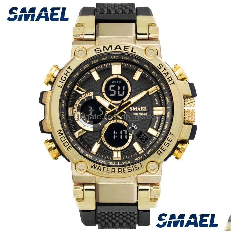 Wristwatches Sport Watch Men Watches Waterproof 5Bar Dual Time Mens Military Wristwatches Shock Resistant Alarm Clock Montre Dhgarden Ot68O