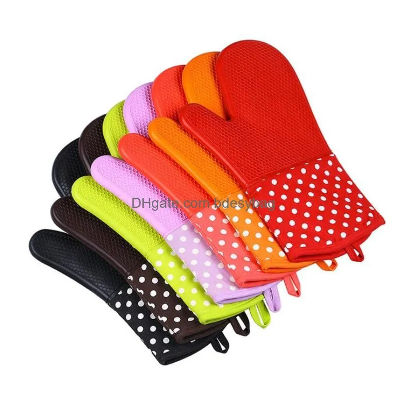 Oven Mitts Sile Oven Mitts Kitchen Glove Heat Resistant Thick Cooking Bbq Grill Gloves Gadgets Accessories Drop Delivery Home Garden K Dh0Si