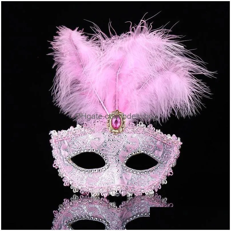 Party Masks Clearance Fashion Y Lace Masks Half Face Fringed Pearl Feather Mask For Halloween Venetian Masquerade Party Supplies Drop Dhlao