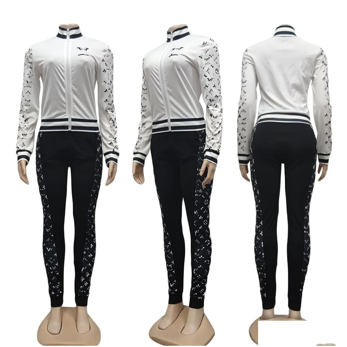 two piece pants tracksuit women casual print jacket and sweatpants sets casual outfits ship