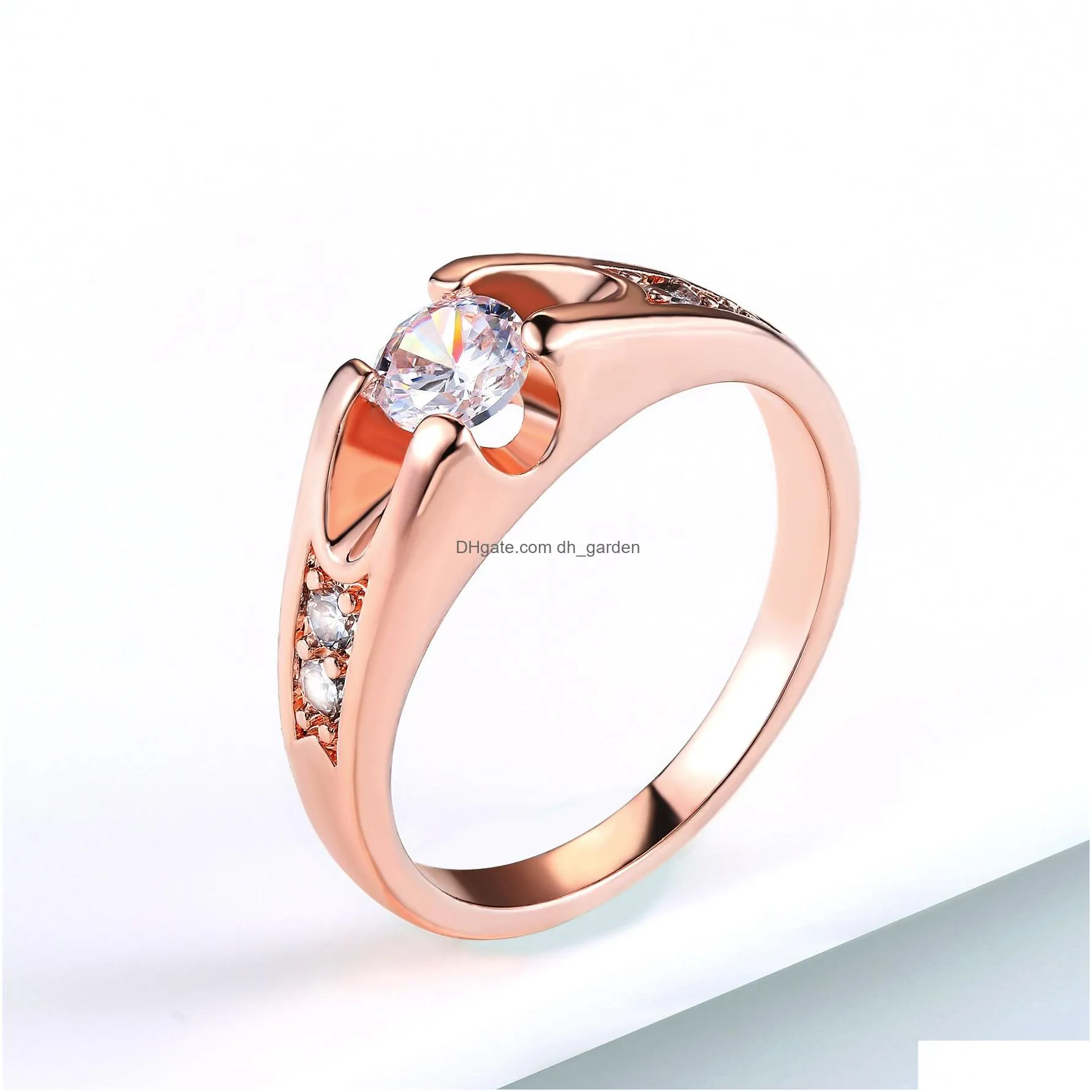 Band Rings Double Fair 0.5 Cubic Zircon Wedding Rings For Women Rose Gold/Sier Color Tone Engagement Jewelry Drop Delivery Je Dhgarden Otyb2