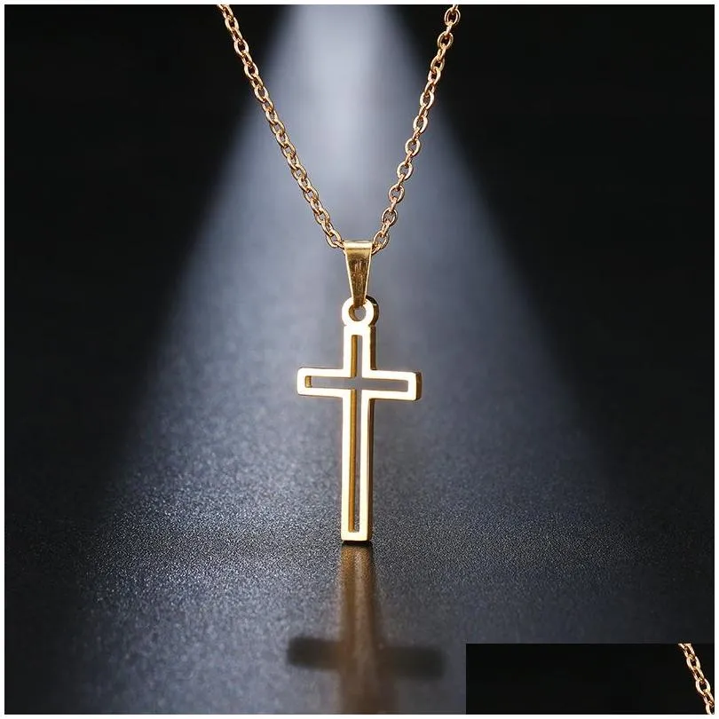 Pendant Necklaces Stainless Steel Necklace For Women Lovers Gold And Rose Color Chain Cross Necklaces Small Relius Jewelry D Dhgarden Ot7Cp