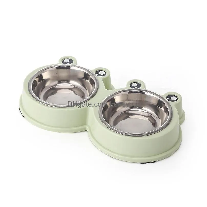 Dog Bowls & Feeders Cute Frog Shape Round Pet Bowls Dog Food Water Feeder Stainless Steel Drinking Dish Cat Puppy Feeding Accessories Dhxyn