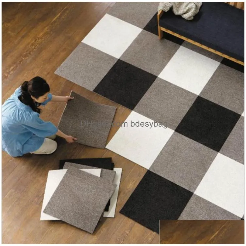 Carpets Self Adhesive Carpets Tiles Modern Bedroom Flooring Fabric Er Work Carpet For Office Home Room Floor Decor 45X45Cm Drop Delive Dhh4S