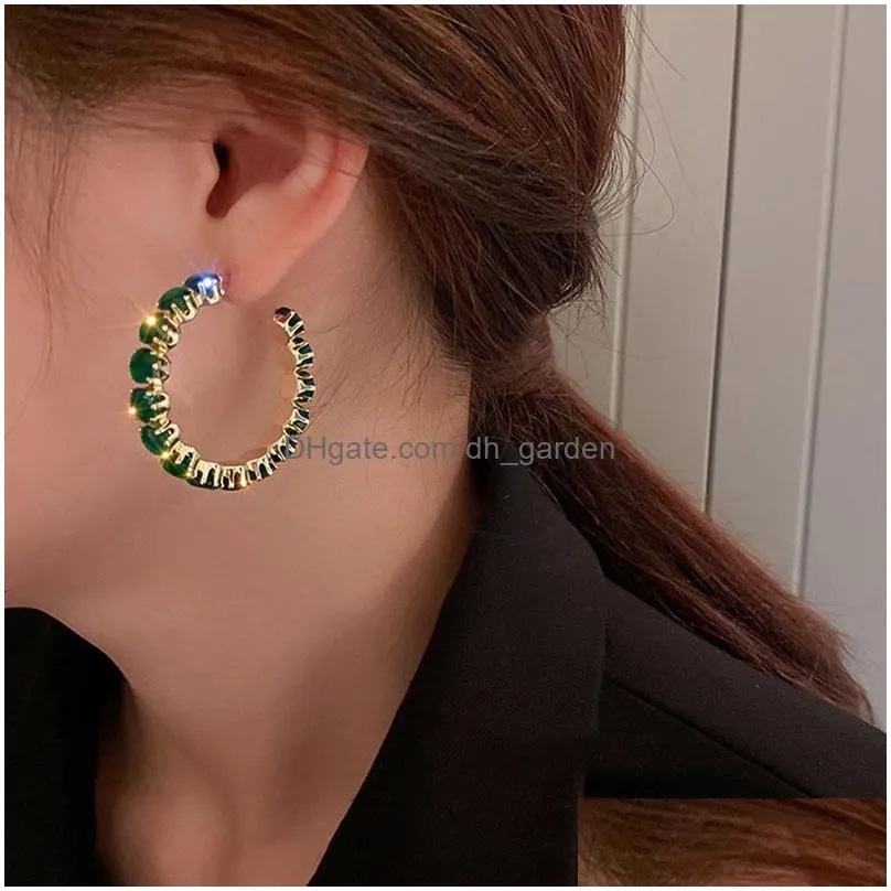 Hoop & Huggie Cz Hoop Earrings Round Green Zircon Crystal Earring For Women Engagement Party Statement Jewelry Drop Delivery Dhgarden Ot8To