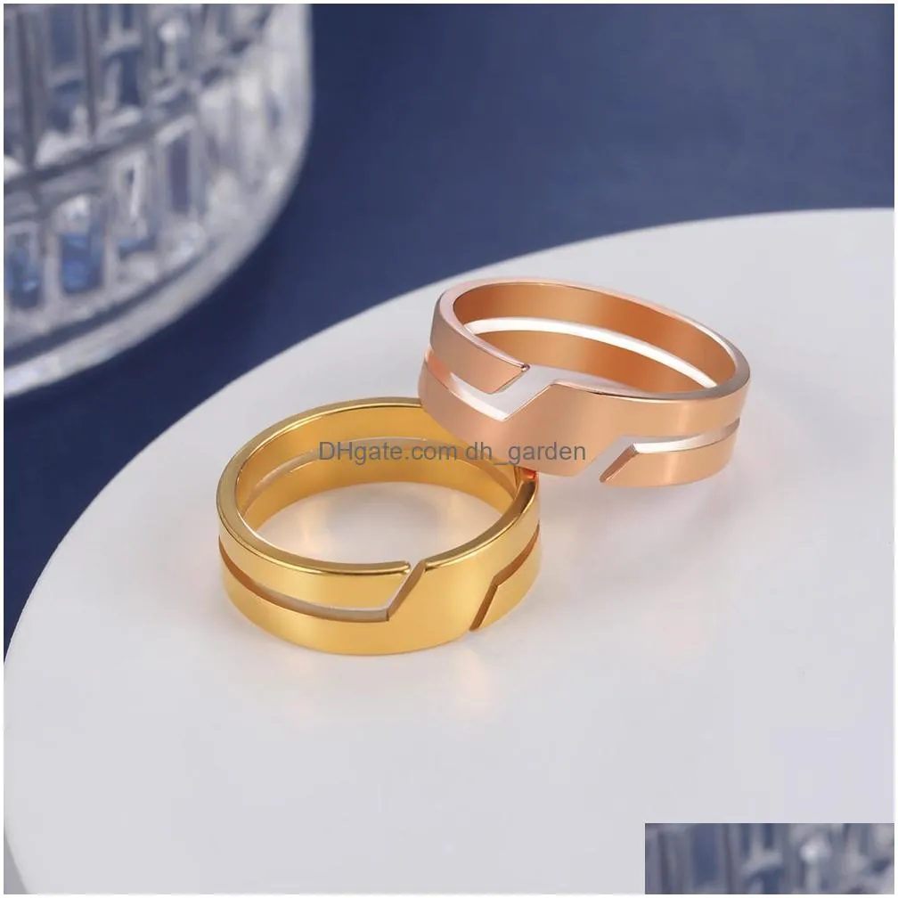 Band Rings Fashion Simple Stainless Steel Couple Ring For Men Women Casual Finger Rings Jewelry Engagement Anniversary Gift Dhgarden Oto0I