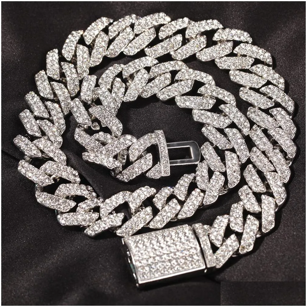 Chains Iced Out  Cuban Link Chain Gold Sier Men Hip Hop Necklace Jewelry 16Inch 18Inch 20Inch 22Inch 24Inch 18Mm Drop Delivery Je Otgu3