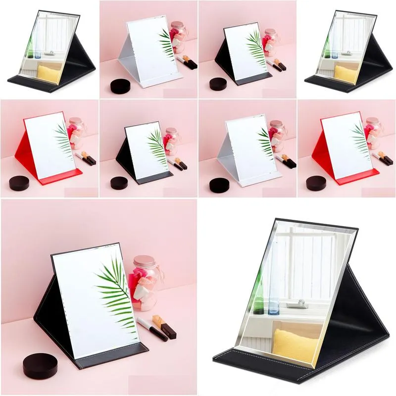 Mirrors High Definition Desktop Portable Foldable Makeup Mirror Womens Student Dormitory Pu Beauty Drop Delivery Home Garden Home Deco Otihm