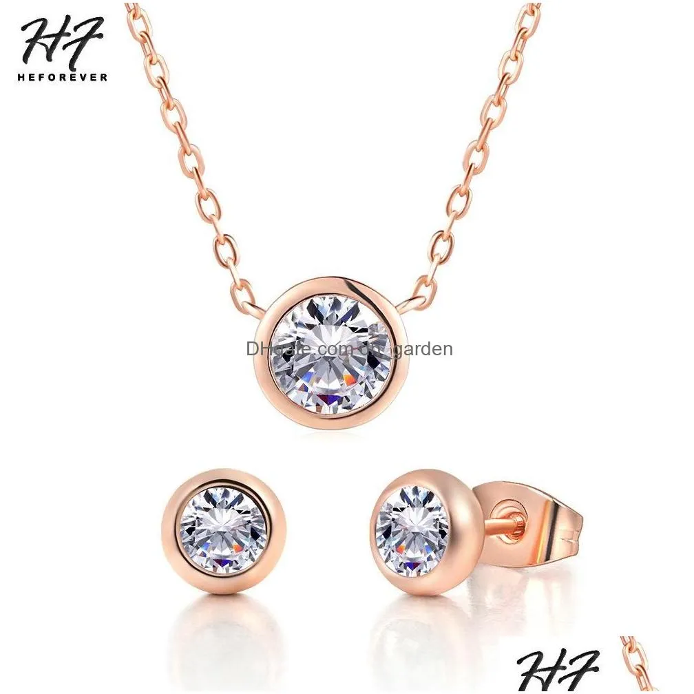 Other Jewelry Sets Classic Jewelry Set For Women Simple Minimalist Crystal Cubic Zircon Necklace Earrings Fashion Girls S370 Dhgarden Otlrg