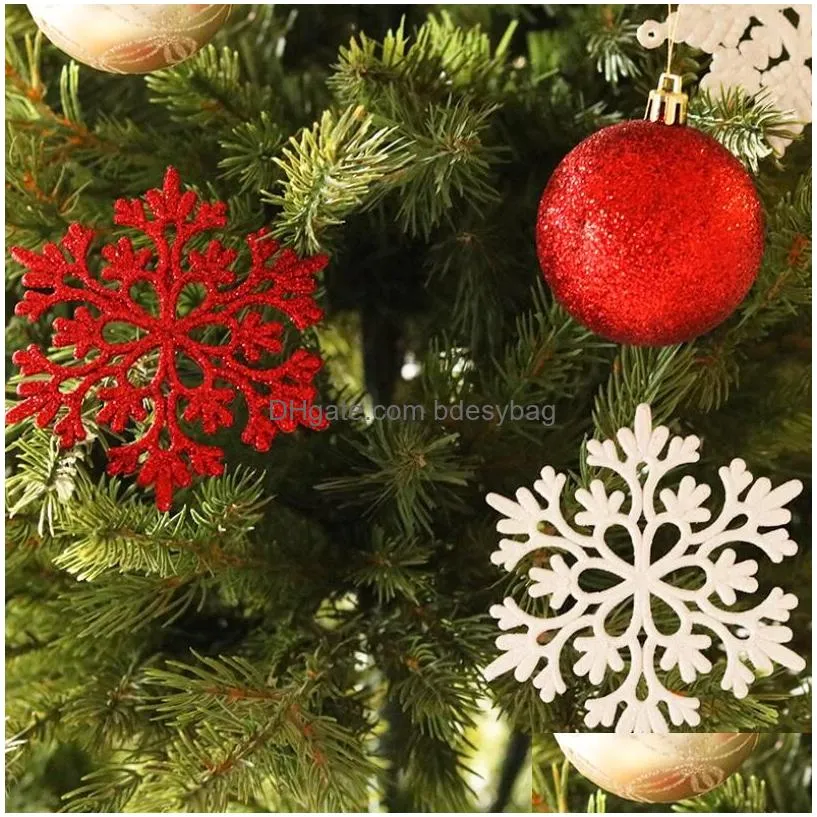 Christmas Decorations Gold Sier Glitter Powder 10Cm Snowflake Strings Christmas Tree Hanging Pendant Ornaments Decoration Party Suppli Dhegv