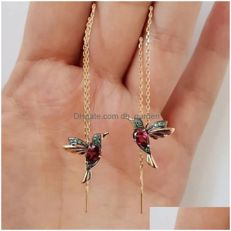 Hoop & Huggie Exquisite Bird-Shaped Hoop Pendant Crystal Earrings Tassel Bird For Womens Wedding Jewelry Drop Delivery Jewelr Dhgarden Otb3F