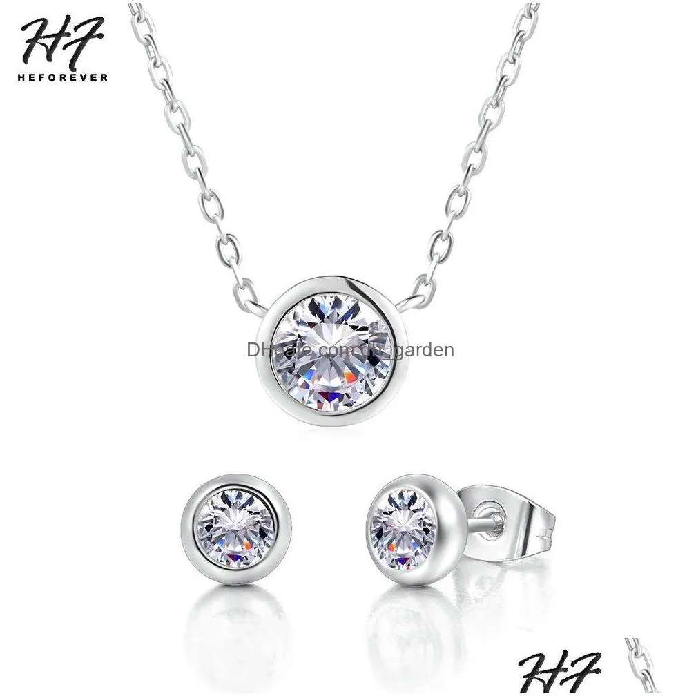 Other Jewelry Sets Classic Jewelry Set For Women Simple Minimalist Crystal Cubic Zircon Necklace Earrings Fashion Girls S370 Dhgarden Otlrg