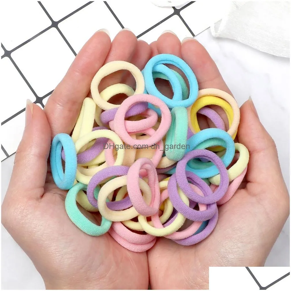 Headbands 100Pcs/Set Girls Small 3Cm Elastic Hair Bands Colorf Children Nylon Scrunchie Headband Kid Ponytail Holder Accesso Dhgarden Ot2Ab