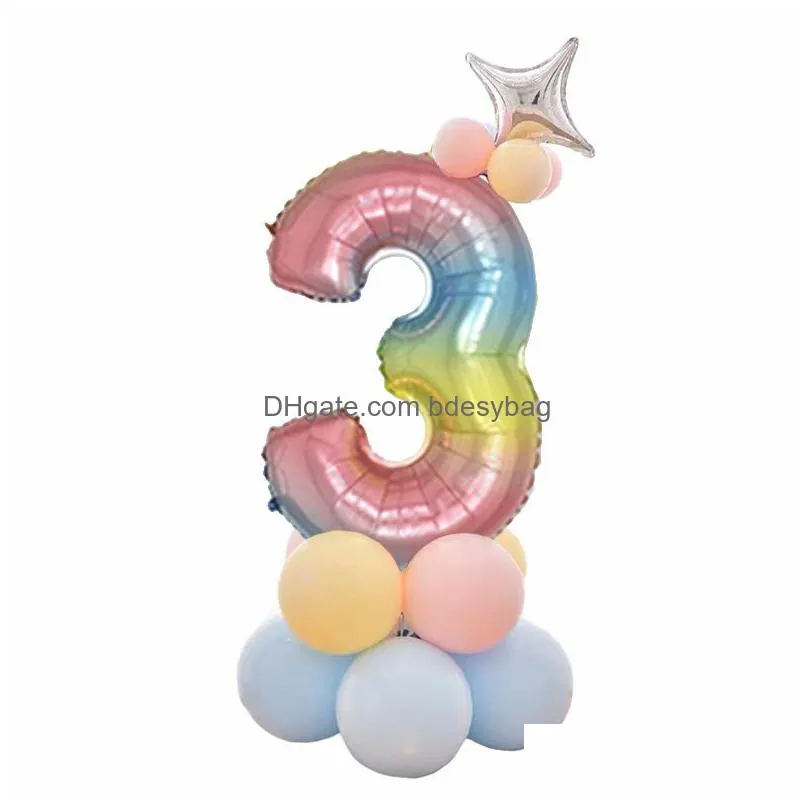 Other Event & Party Supplies 32 Inch Gradient Number Foil Balloons Set Event Supplies 0 - 9 Years Old Kid Boys Girls Crown Happy Birth Dhepl