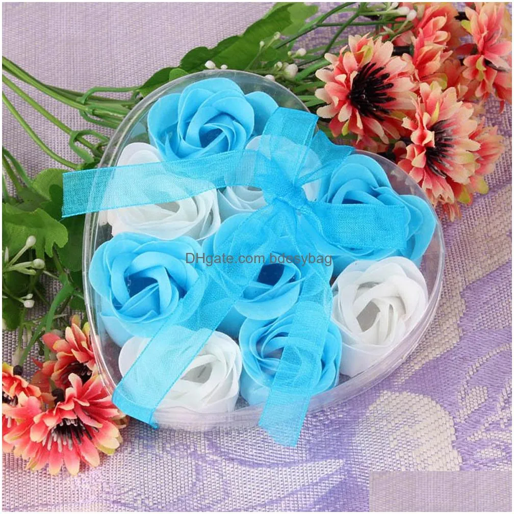 Decorative Flowers & Wreaths Handmade Rose Soap 9Pcs Scented Flower Petal Bath Body Wedding Party Gift Decoration Case Festival Box Dr Dhckm