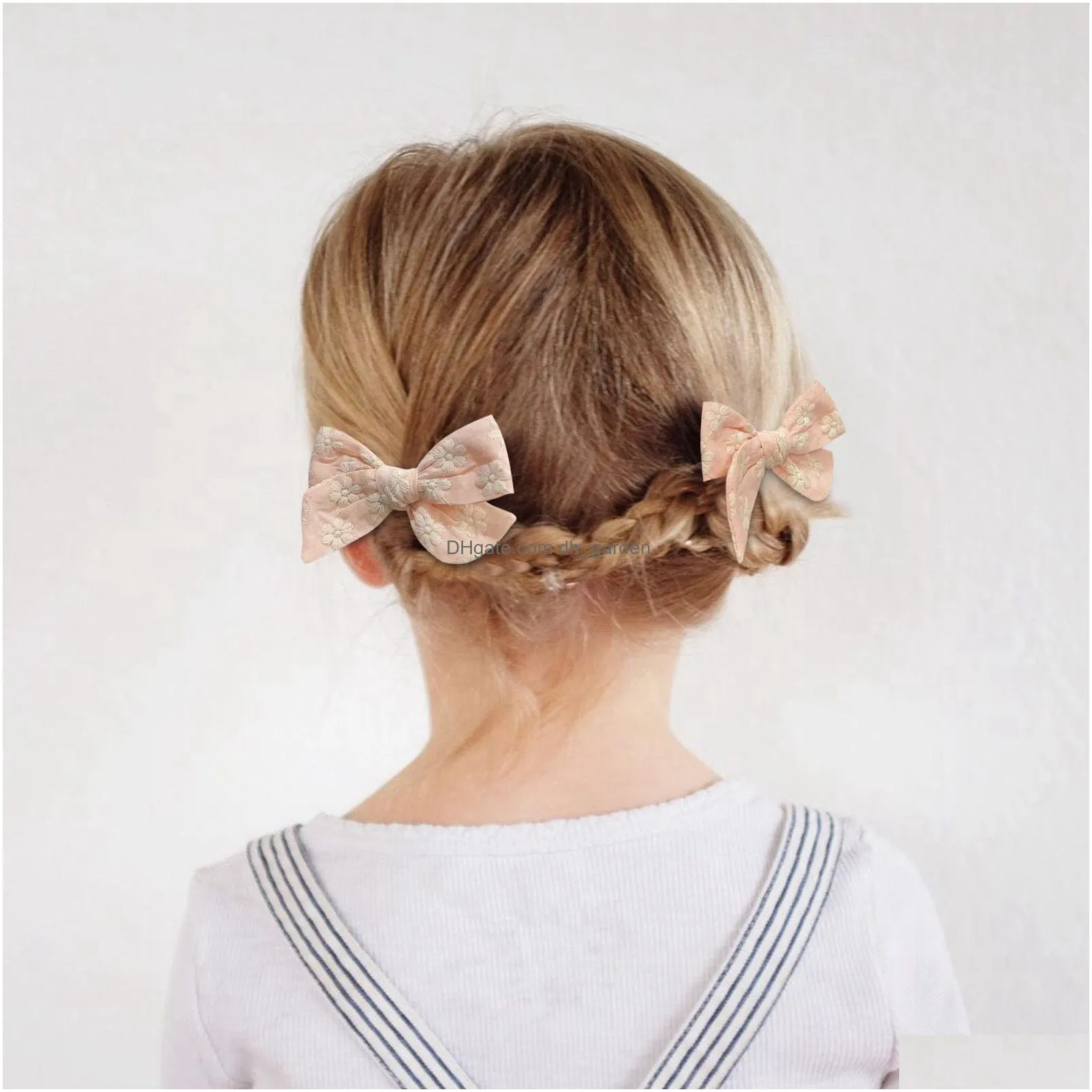 Hair Clips & Barrettes 4Pcs/Set Sweet Print Bowknot Hair Clips For Cute Baby Girls Cotton Bows Hairpin Barrette New Headwear Dhgarden Otkd8