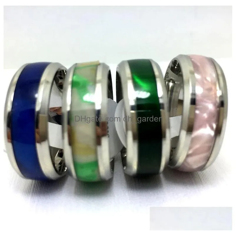 wholesale 30pcs 8mm pink green blue shell 316l acier stainless steel rings jewelry finger ring comfortable fit