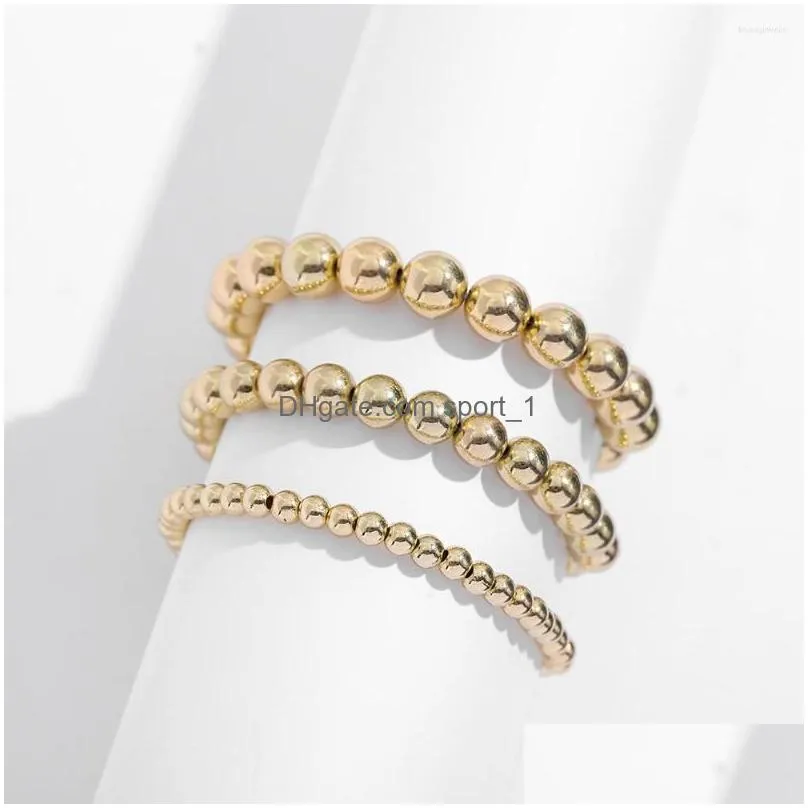 strand 6mm 8mm 10mm gold color beads bracelet for women trendy statement big round beaded handmade 3pcs/set fashion jewelry