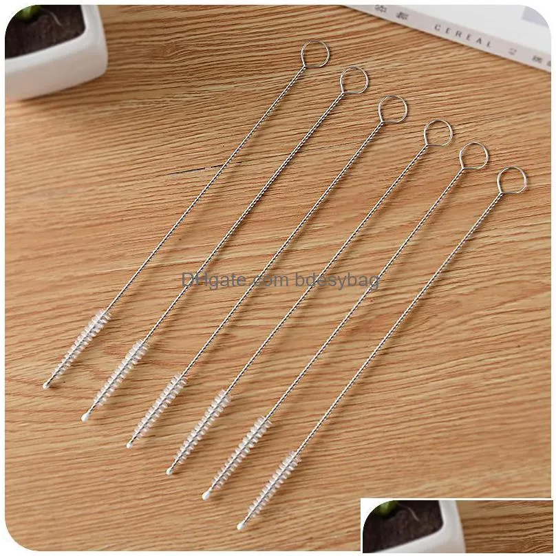 stainless steel straw cleaning brush brushes 175mm 200mm 240mm nylon straw brush drinking pipe tube cleaner baby bottle clean tools wholesale