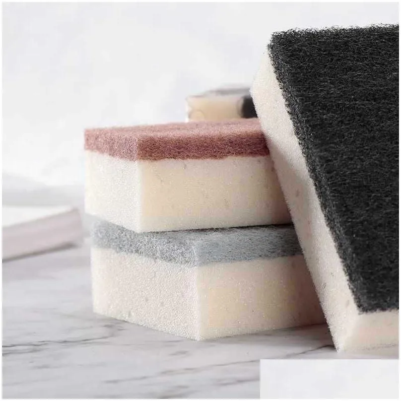 Sponges & Scouring Pads Mti Color 5-Piece Kitchen Dishwashing Sponge Double-Sided Cleaning Thickened Wi Pot Stove And Drop Delivery Ho Otqfi