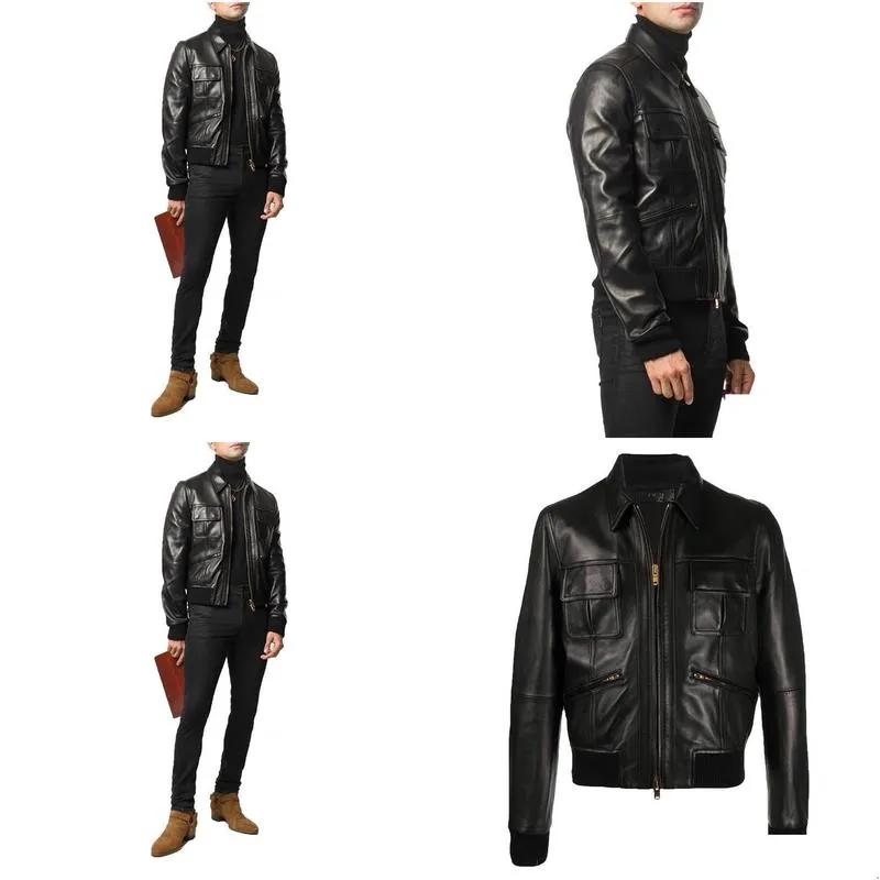 Men`S Leather & Faux Leather Europe And The United States High-Street Kwon Chi-Lung With Same Model Leather Jacket 23Ssam Slp Biker De Otmwu