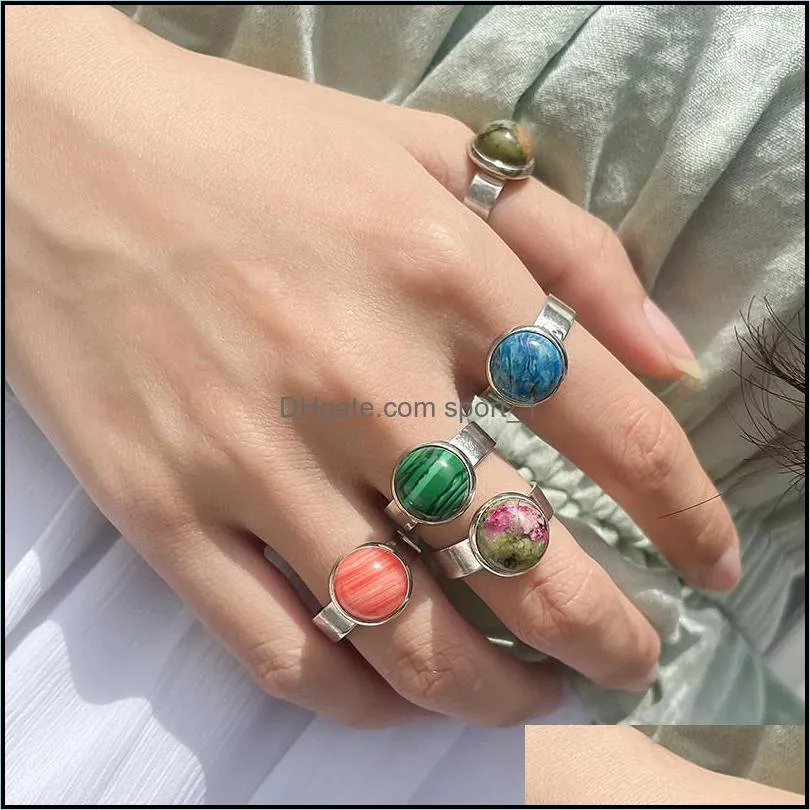 natural crystal stone rose quartz rings for women lapis lazuli malachite opal stainless steel band men ring for lady wedding gifts