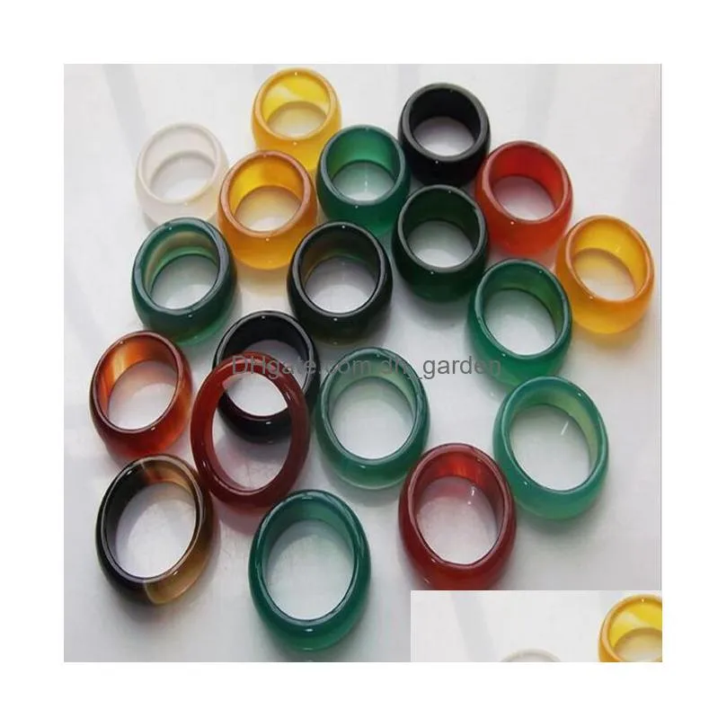 wholesale 50pcs 6mm 8mm agate rings fashion band jewelry multi color wedding stone ring for man women